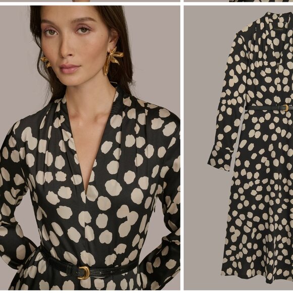 Donna Karan POLKA DOT A LINE MIDI DRESS - Picture 1 of 6